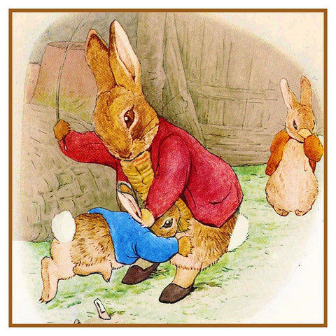 Papa Spanks Peter Rabbit inspired by Beatrix Potter Counted Cross Stitch Pattern