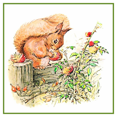 Squirrel Nutkin Eats Nuts inspired by Beatrix Potter Counted Cross Stitch Pattern