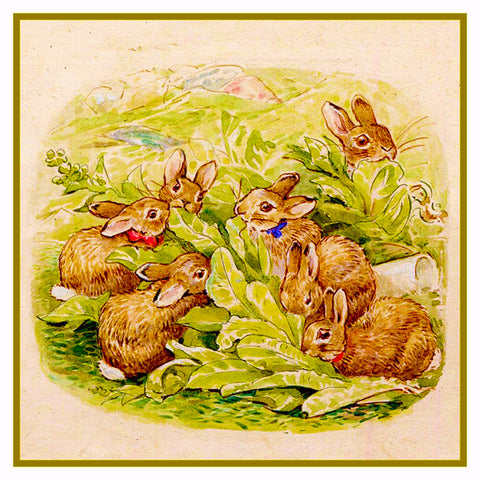 Flopsy Rabbit's Family Eats Lettuce inspired by Beatrix Potter Counted Cross Stitch Pattern