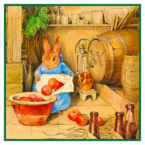 Bunny Rabbit Cicely Makes Cider inspired by Beatrix Potter Counted Cross Stitch Pattern