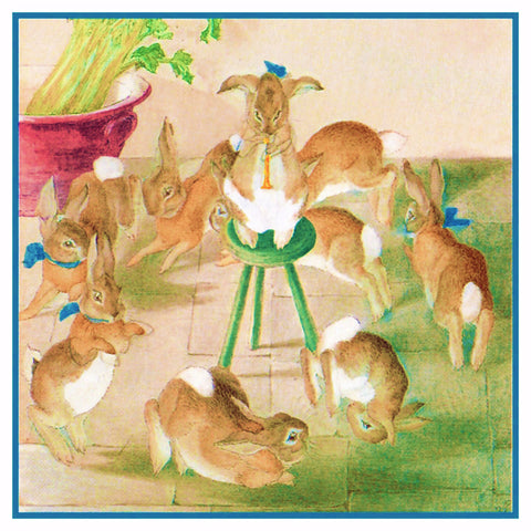 Dancing Bunny Rabbits Christmas Party inspired by Beatrix Potter Counted Cross Stitch Pattern