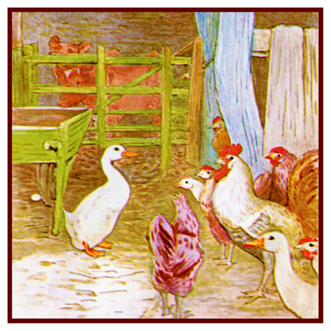 Jemima Puddleduck with Barnyard Friends inspired by Beatrix Potter Counted Cross Stitch Pattern