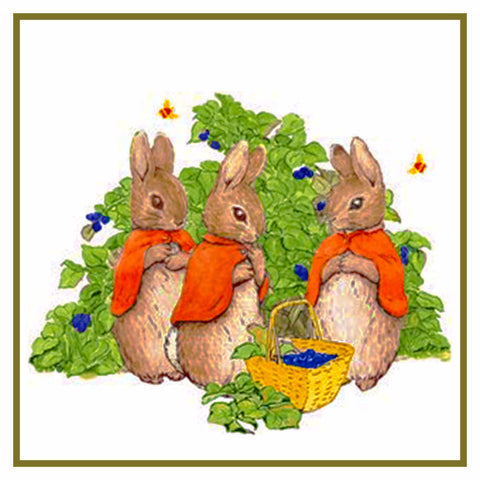 Bunny Rabbits Pick Berries inspired by Beatrix Potter Counted Cross Stitch Pattern
