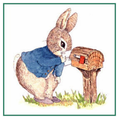 Peter Rabbit Checks Mailbox inspired by Beatrix Potter Counted Cross Stitch Pattern