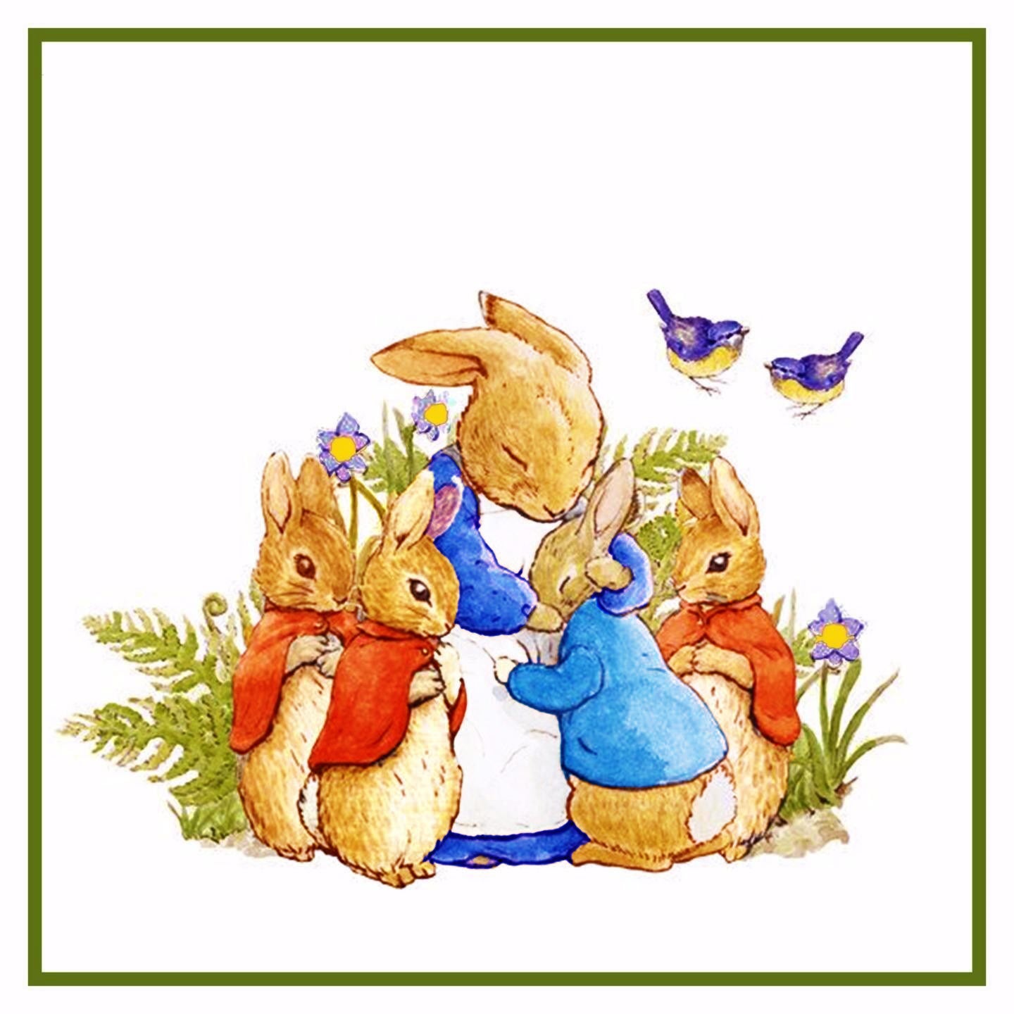 Peter-Rabbit's Family in the Garden inspired by Beatrix Potter