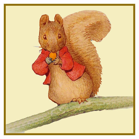 Timmy Tiptoes Chipmunk on Branch inspired by Beatrix Potter Counted Cross Stitch Pattern