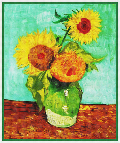 3 Sunflowers by Impressionist Artist Vincent Van Gogh Counted Cross Stitch Pattern DIGITAL DOWNLOAD