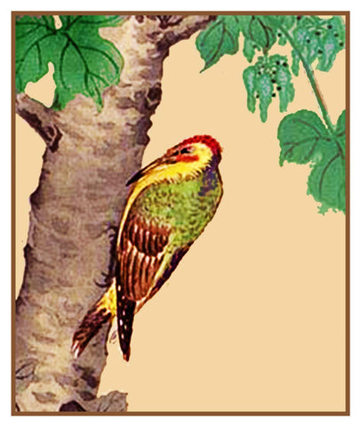 Japanese Artist Ohara Shoson's Bird Woodpecker On a Tree  Counted Cross Stitch Pattern