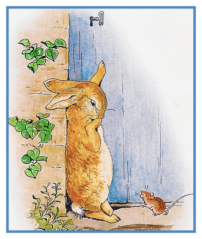 Peter Rabbit Answers the Door inspired by Beatrix Potter Counted Cross Stitch Pattern