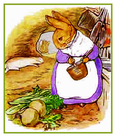 Mrs Rabbit Makes Soup inspired by Beatrix Potter Counted Cross Stitch Pattern