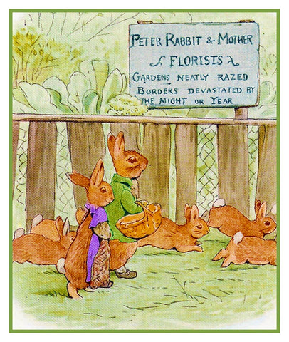 The Rabbit Family Garden inspired by Beatrix Potter Counted Cross Stitch Pattern