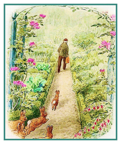 Peter Follows Farmer McGregor in Garden inspired by Beatrix Potter Counted Cross Stitch Pattern