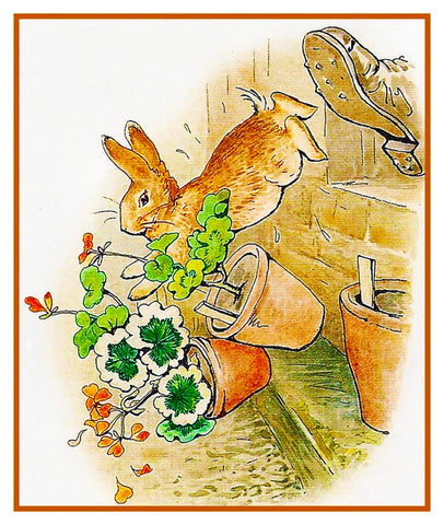Peter Rabbit Gets Kicked inspired by Beatrix Potter Counted Cross Stitch Pattern