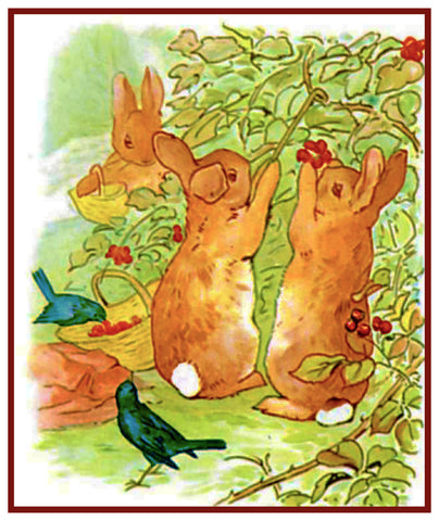 Rabbits Pick Berries inspired by Beatrix Potter Counted Cross Stitch Pattern