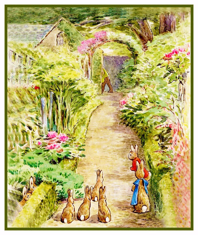 Bunnies in Farmer McGregor's Garden inspired by Beatrix Potter Counted Cross Stitch Pattern