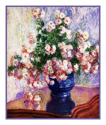 Chrysanthemums in a Vase inspired by Claude Monet's impressionist painting Counted Cross Stitch Pattern