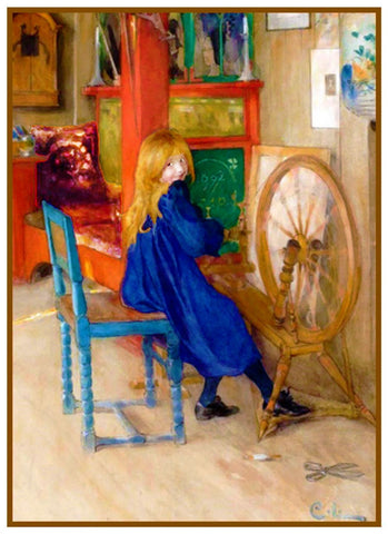 Girl At a Spinning Wheel by Swedish Artist Carl Larsson Counted Cross Stitch Pattern DIGITAL DOWNLOAD