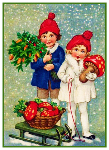 Christmas Scene# 813 Kids Deliver  Presents Sled Counted Cross Stitch Pattern