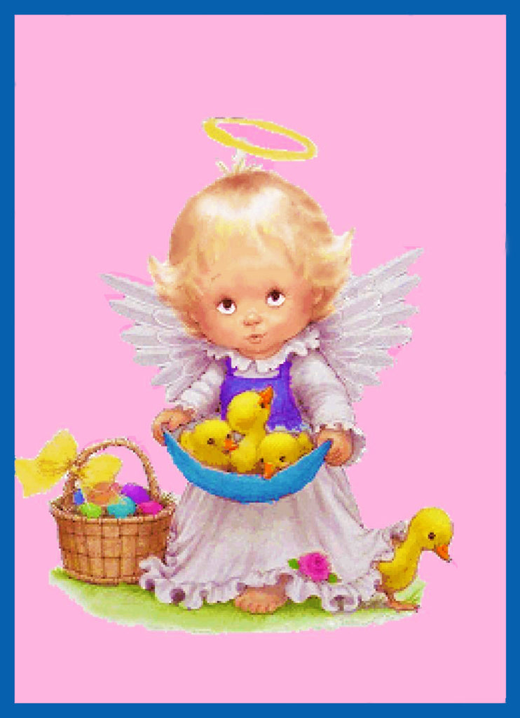 Contemporary Angel with Baby Ducks Easter Basket Counted Cross Stitch ...