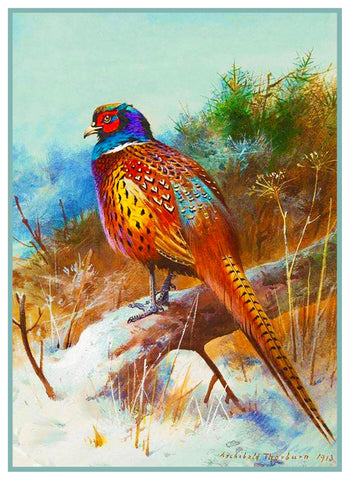 Pheasant Winter by Naturalist Archibald Thorburn BirdsCounted Cross Stitch Pattern