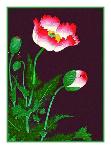 Japanese Artist Ohara Shoson's Poppy Flowers Counted Cross Stitch Pattern