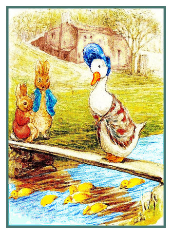 Peter Rabbit and Jemima Puddle Duck Chat inspired by Beatrix Potter Counted Cross Stitch Pattern DIGITAL DOWNLOAD