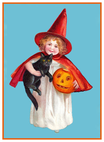 Halloween Young Girl in Witch Costume with a Black Cat and Pumpkin Counted Cross Stitch Pattern DIGITAL DOWNLOAD