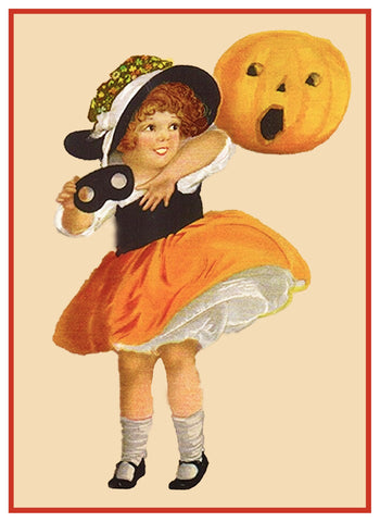 Victorian Halloween Young Girl Mask and a Pumpkin Counted Cross Stitch Pattern DIGITAL DOWNLOAD