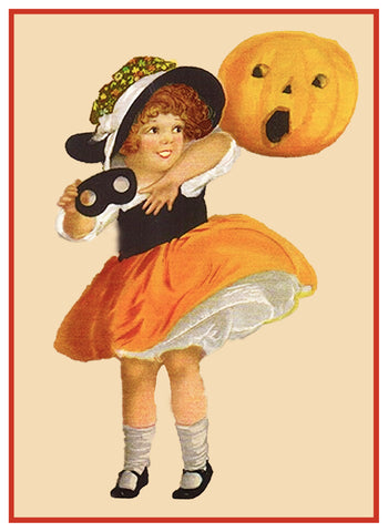 Victorian Halloween Young Girl Mask and a Pumpkin Counted Cross Stitch Pattern