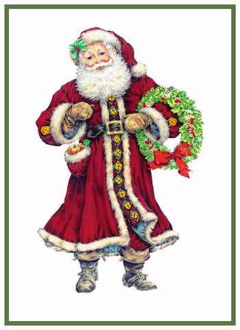 Father Christmas with a  Wreath Counted Cross Stitch Pattern DIGITAL DOWNLOAD