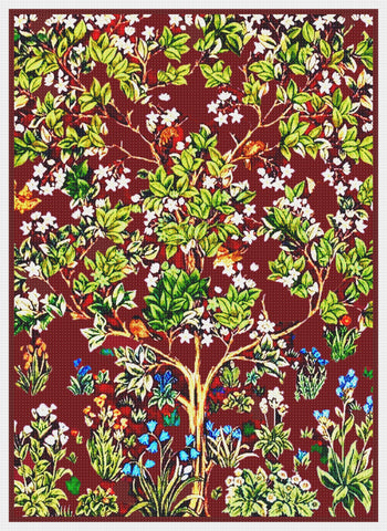 William Morris Red Tree of Life Counted Cross Stitch Pattern DIGITAL DOWNLOAD