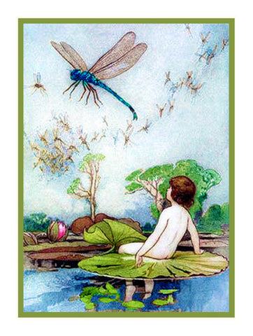 Water Baby and Dragonflies by Warwick Goble Counted Cross Stitch Chart Pattern