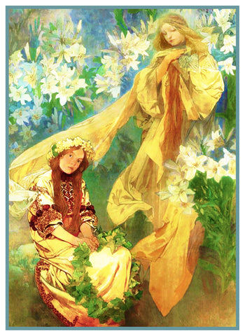 Madonna of the Lilies 1905 by Alphonse Mucha Counted Cross Stitch Pattern