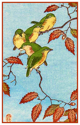 Japanese Artist Ohara Shoson's Birds on Autumn Branches Counted Cross Stitch Pattern