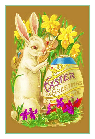 Vintage Easter Bunny Egg and Spring Flowers Counted Cross Stitch Pattern