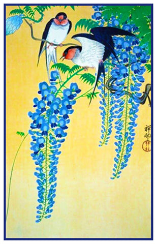 Japanese Artist Ohara Shoson's Swallow Birds on Wisteria Counted Cross Stitch Pattern DIGITAL DOWNLOAD