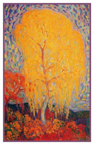 A Yellow Tree in Autumn  inspired by the work of Dutch Artist Leo Gestel Counted Cross Stitch Pattern DIGITAL DOWNLOAD
