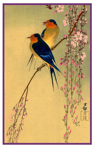 Japanese Artist Ohara Shoson's Swallow Birds on Cherry Blossoms Counted Cross Stitch Pattern DIGITAL DOWNLOAD