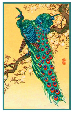 Japanese Artist Ohara Shoson's Peacocks on a Branch Counted Cross Stitch Pattern DIGITAL DOWNLOAD