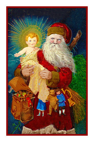 Victorian Father Christmas Santa Delivering With Christ Child Counted Cross Stitch Pattern