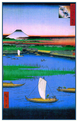Japanese 100 views Boats Mt Fuji Utagawa Hiroshige Counted Cross Stitch Pattern