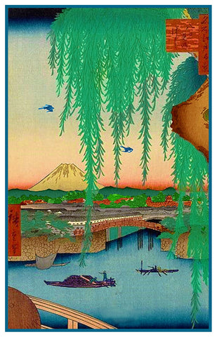 Japanese Yoroi Ferry Boat by Utagawa Hiroshige Counted Cross Stitch Pattern