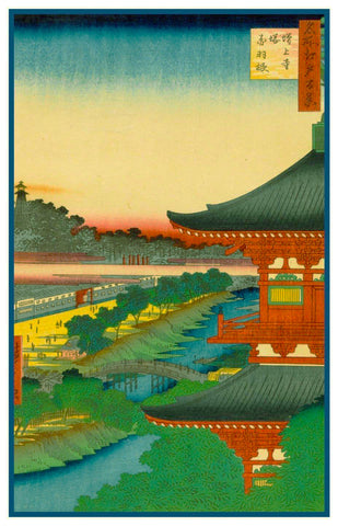 Japanese Zojoji Pagoda in Tokyo Summer Hiroshige Counted Cross Stitch Pattern
