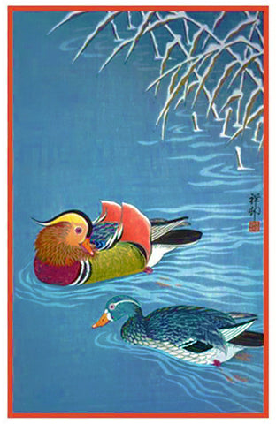 Japanese Artist Ohara Shoson's Mandarin Ducks Counted Cross Stitch Pattern