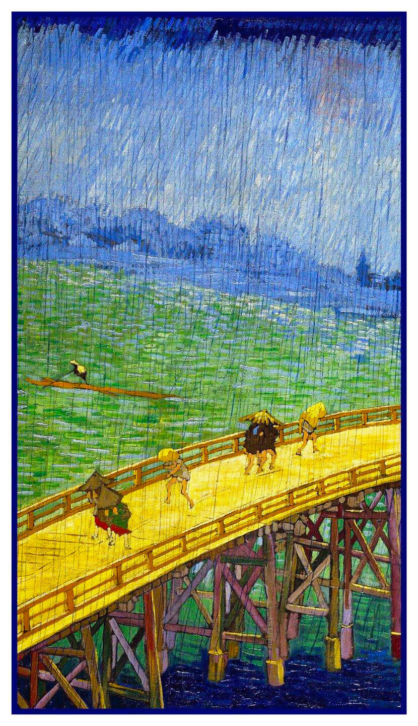 Bridge in Rain Detail Tribute to Hiroshige by Vincent Van Gogh