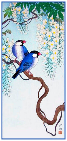 Japanese Artist Ohara Shoson's  Song Birds on Wisteria Counted Cross Stitch Pattern