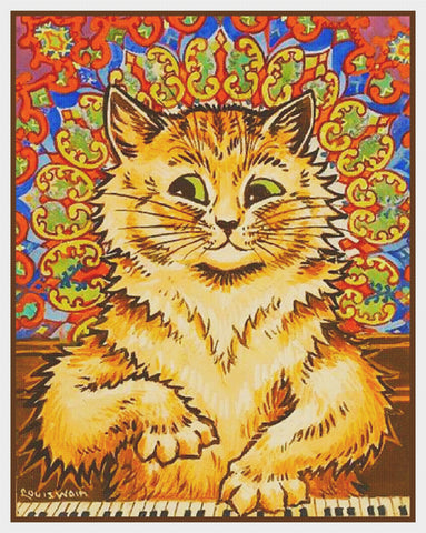 Louis Wain's Kitty Cat Playing Piano Counted Cross Stitch Chart Pattern
