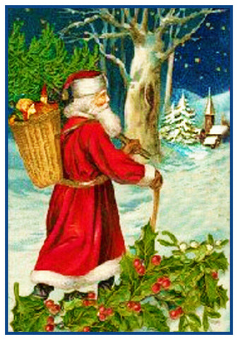 Father Christmas St. Nick Santa From Antique Card Counted Cross Stitch Pattern