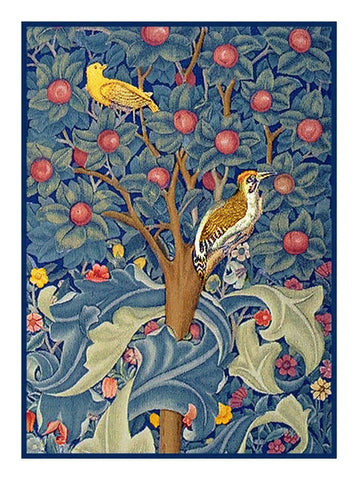 Woodpecker on Tree of Life detail by Arts and Crafts Movement Founder William Morris Counted Cross Stitch Chart