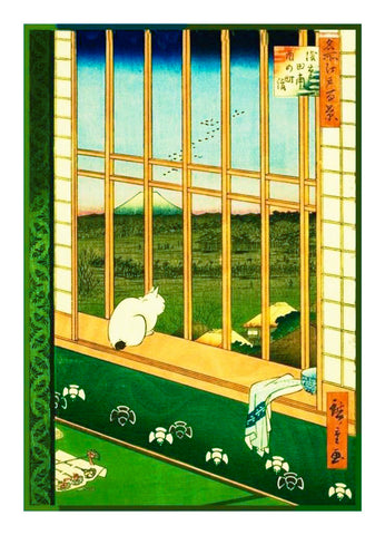 Asian Hiroshige Asakusa Rice Field Festival Shrine Counted Cross Stitch Pattern